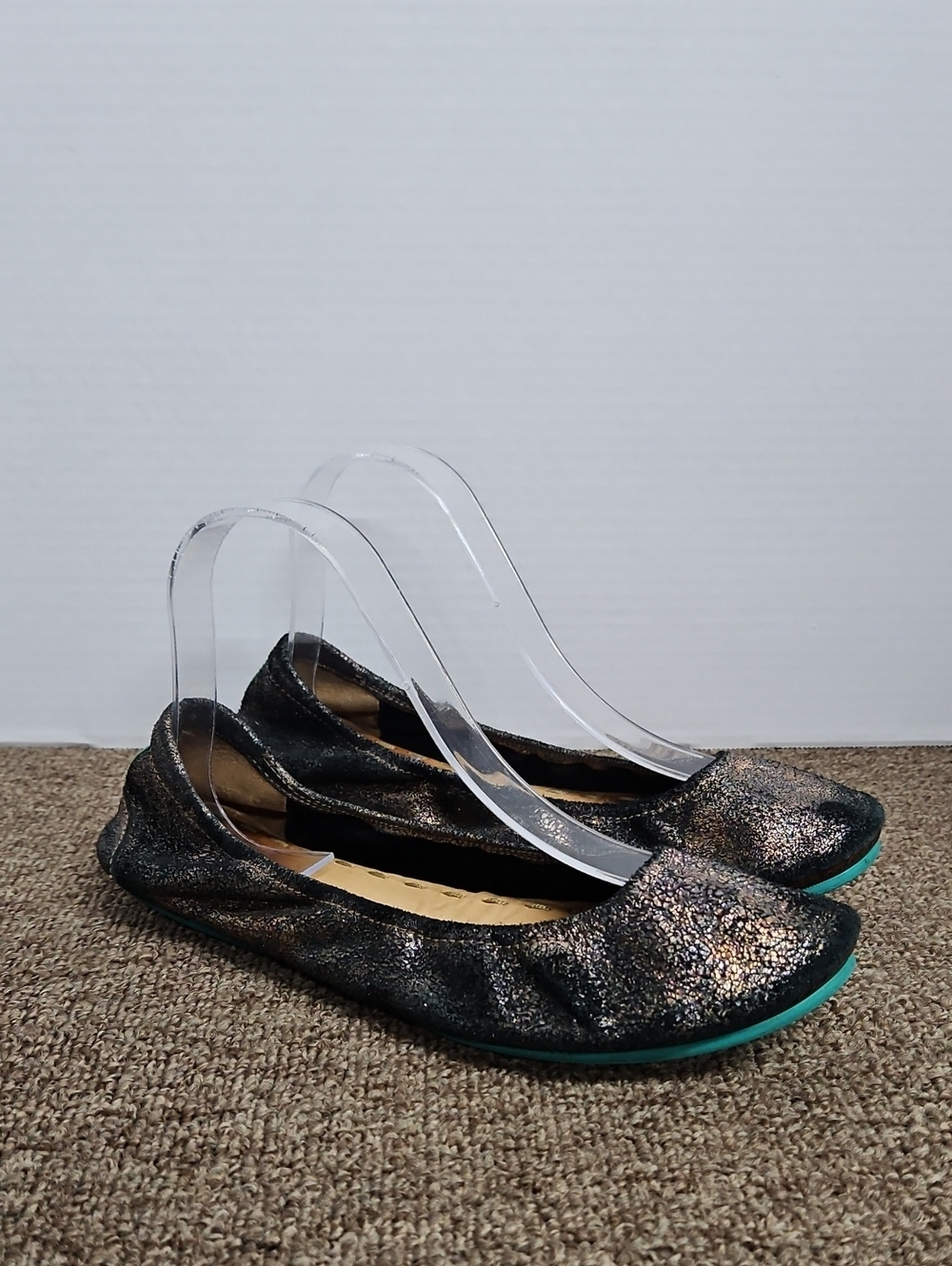 Tieks Black Leather Starstruck Glitter Ballet Flats Sz 8 Womens